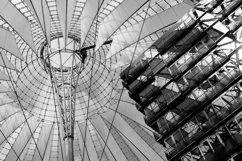 Office building versus glass dome (B&W)